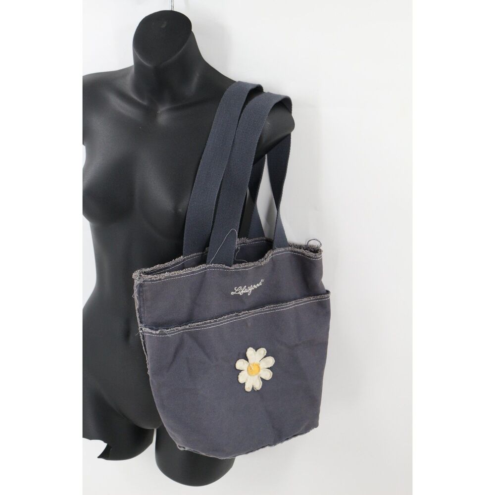 Life is good Blue Canvas Tote Bag Daisy Flower 100% Cotton